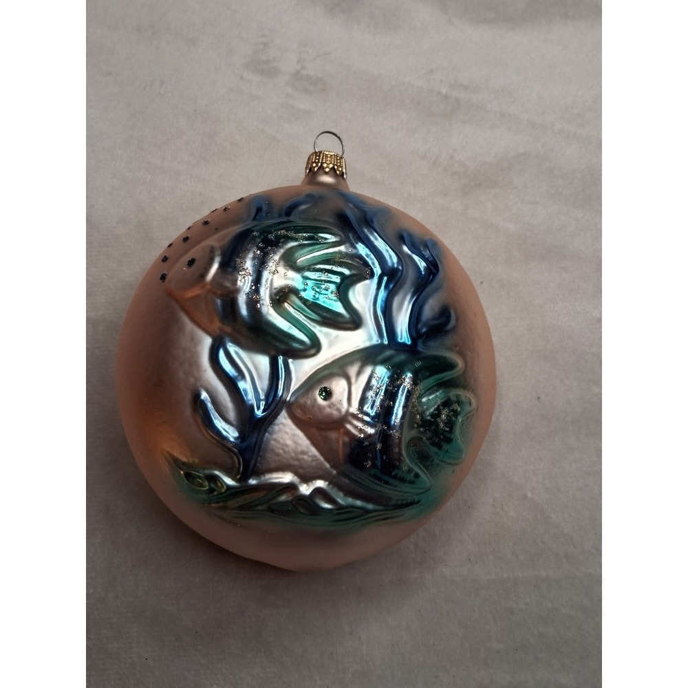 Vintage Inge-Glas Germany Glass Fish Seashell Christmas Ornament 4" Ocean